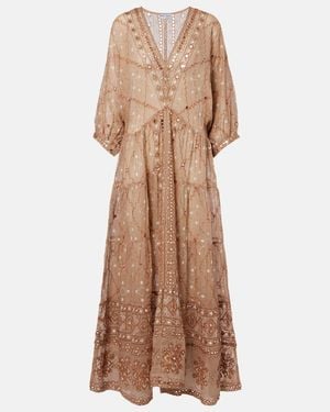 Juliet Dunn Embellished Cotton Maxi Dress - Natural