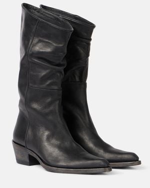 KHAITE Clive Leather Mid-Calf Boots - Black