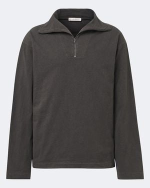 The Row Marcielo Cotton Half-Zip Top - Black
