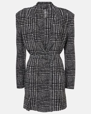 Norma Kamali Belted Plaid Minidress - Black