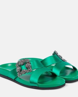 Manolo Blahnik Chilanghi Embellished Satin Sandals - Green