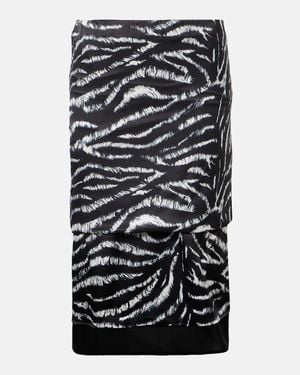 The Attico Zebra-Print Satin Midi Skirt - Black