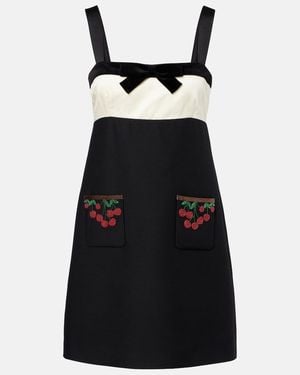 Valentino Crepe Couture Embroidered Minidress - Black