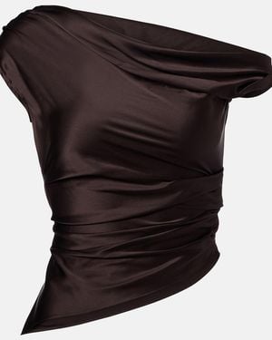 STAUD Phare One-Shoulder Silk-Blend Satin Top - Black