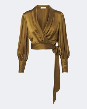 Zimmermann Silk Satin Wrap Top - Green