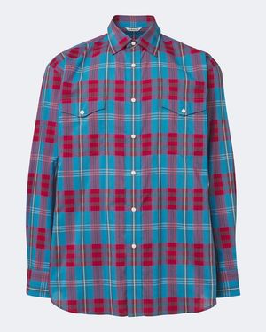 AURALEE Camisa De Algodon Y Seda A Cuadros - Azul