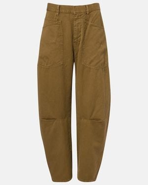 Nili Lotan Shon Cotton And Linen Barrel-Leg Trousers - Green
