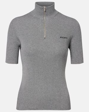 Miu Miu Cotton Half-Zip Sweater - Gray