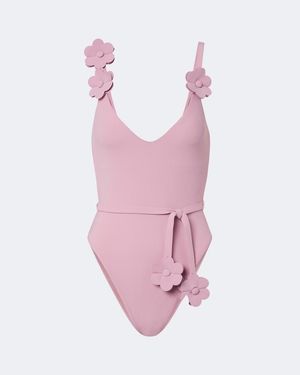Karla Colletto Banador Juliet Con Aplique Floral - Rosa