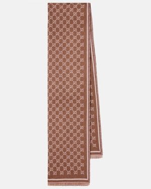 Gucci Gg Wool-Blend Jacquard Scarf - Brown
