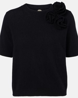 Jardin Des Orangers Pullover Aus Wolle Und Kaschmir Mit Floraler Applikation - Schwarz