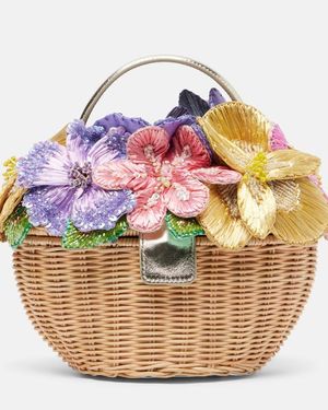 Judith Leiber Dorothy Floral-Applique Wicker Top-Handle Bag - Pink