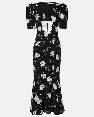 Alessandra Rich Floral Printed Silk Midi Dress - Black