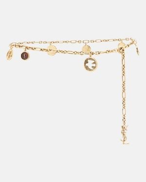 Saint Laurent Cassandre Embellished Chain Belt - White
