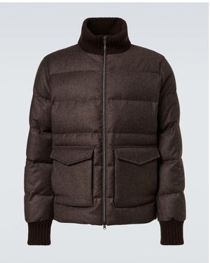 Herno Checked Wool And Cashmere Down Jacket - Brown