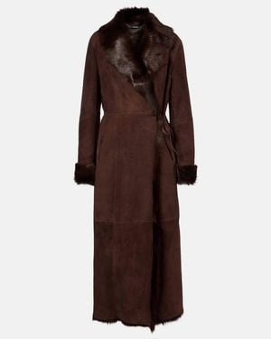 Nour Hammour Joni Shearling-Lined Suede Wrap Coat - Brown