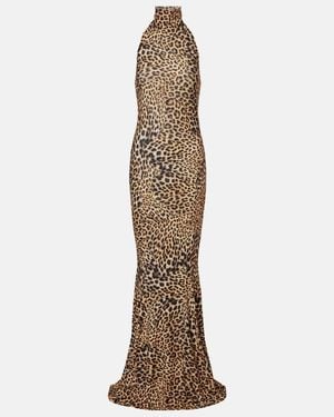 Norma Kamali Printed Turtleneck Jersey Gown - Brown