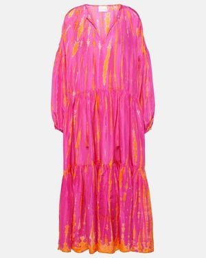 Anna Kosturova Amelia Tie-Dye Tiered Silk Midi Dress - Pink