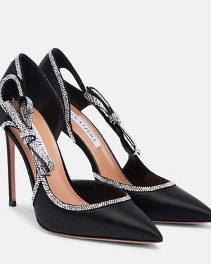 Aquazzura Soave Crystal 105 Embellished Satin Court Shoes - Black