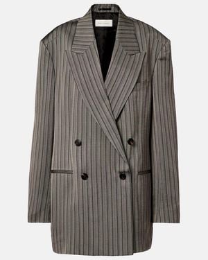 Dries Van Noten Striped Double-Breasted Oversized Blazer - Grey