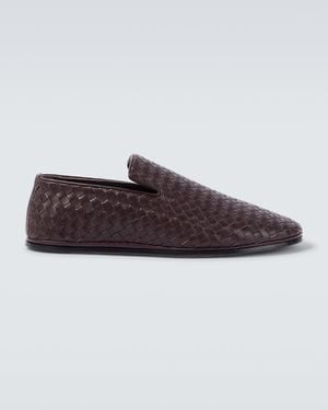 Bottega Veneta Sunday Intrecciato Leather Slip-On Shoes - Brown