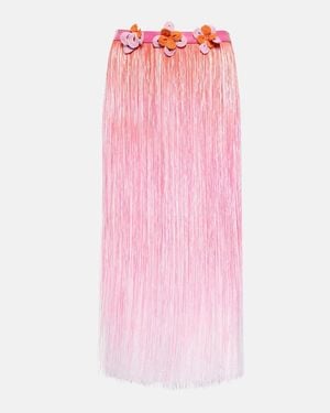 Roberta Einer Ombre Leather-Trimmed Tassel Midi Skirt - Pink