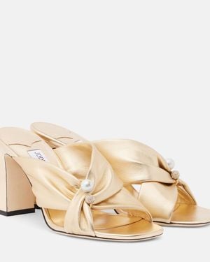 Jimmy Choo Mules Rafi De Piel Metalizada Adornados - Neutro