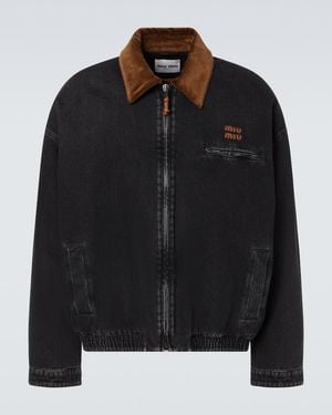 Miu Miu Corduroy-Trimmed Denim Blouson Jacket - Black