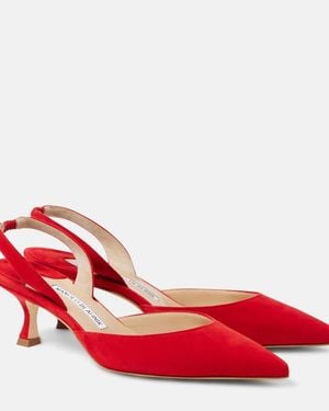 Manolo Blahnik Carolyne Gala Val Suede Slingback Pumps - Red