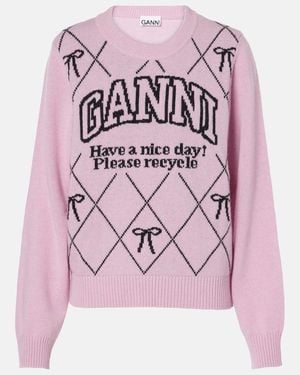 Ganni Pink Graphic Bow Pullover