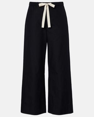 Max Mara Argento Cotton Cropped Wide-Leg Trousers - Black