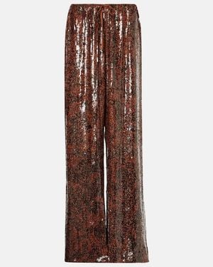 Dries Van Noten Sequined Wide-Leg Trousers - Brown