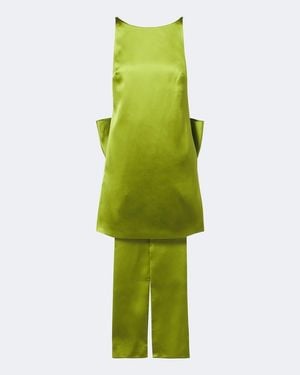 Self-Portrait Bow-Detail Satin Minidress - Green