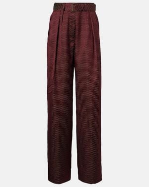 Dries Van Noten Belted High-Rise Wide-Leg Pants - Red