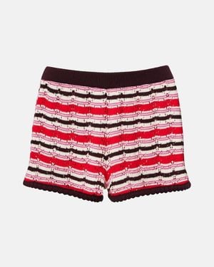 The Attico Striped Crochet Cotton Shorts - Red