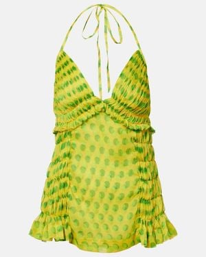 Dries Van Noten Polka-Dot Halterneck Silk Top - Green