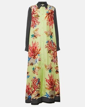 Dolce & Gabbana Capri Printed Silk Satin Shirt Dress - Green