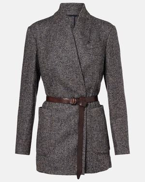 Brunello Cucinelli Herringbone Monili Wool-Blend Tweed Blazer - Grey