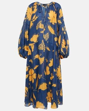 Lee Mathews Malorie Floral Ramie Midi Dress - Blue