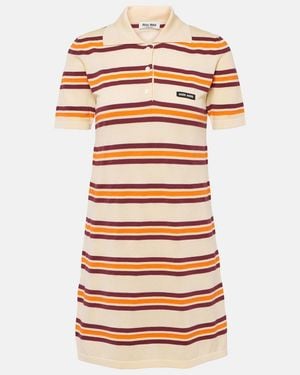 Miu Miu Vestido Corto En Mezcla De Algodon Y Seda - Multicolor