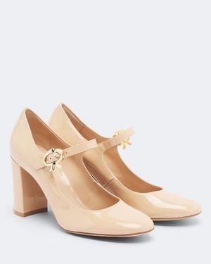 Gianvito Rossi Mary Ribbon Patent Leather Mary Jane Pumps - Natural