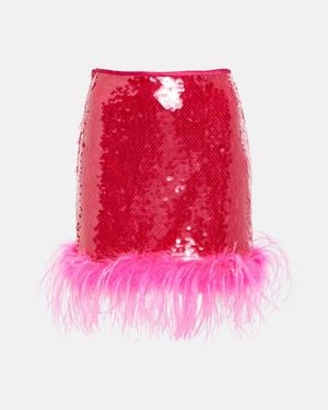 GIUSEPPE DI MORABITO Sequined Feather-Trimmed Miniskirt - Pink