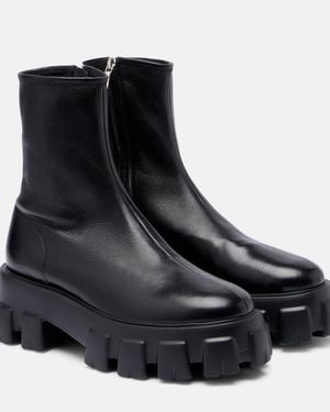 Prada Monolith Leather Ankle Boots - Black