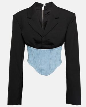 Dion Lee Wool And Denim Bustier Blazer - Black