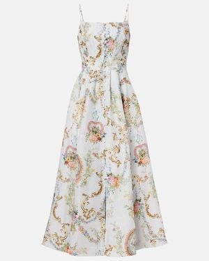 CAMILLA Printed Linen And Silk Bustier Dress - White