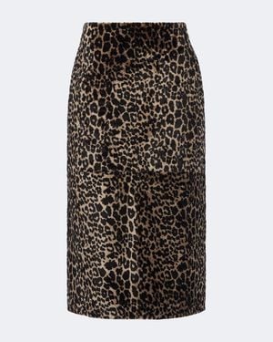 Nour Hammour Alana Leopard-Print Shearling Pencil Skirt - Black