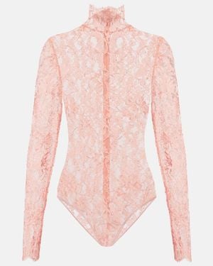 Valentino Turtleneck Lace Bodysuit - Pink