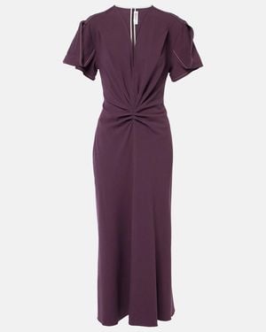 Victoria Beckham Wool-Blend Gathered-Waist Midi Dress - Purple