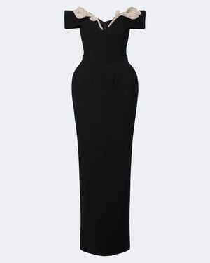Rachel Gilbert Oscar Off-Shoulder Crepe Corset Gown - Black
