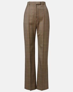 McQueen Country Check High-Rise Wool Straight Trousers - Natural
